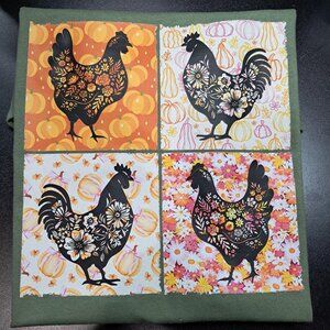 Fall Floral Chicken Pumpkin Tee (Medium, Military Green, Gildan Heavy Cotton)